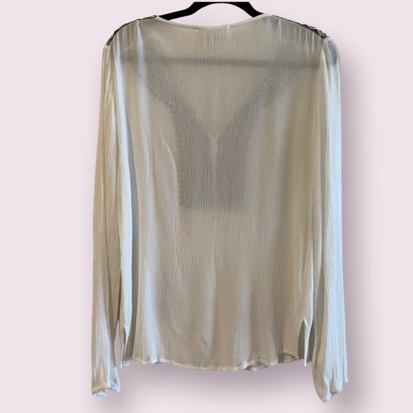 Michael Kors Peasant Off White & Navy Embroidered Bohemian Tassel Blouse WomenS - Picture 3 of 5